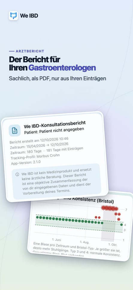 Der Bericht für Ihren Gastroenterologen. Sachlich, als PDF, nur aus Ihren Einträgen.