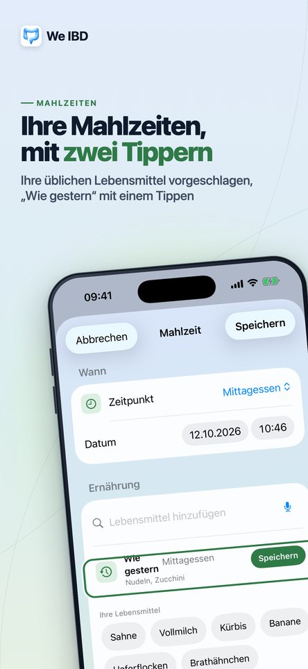 Ihre Mahlzeiten, mit zwei Tippern. Ihre üblichen Lebensmittel vorgeschlagen, „Wie gestern“ mit einem Tippen.