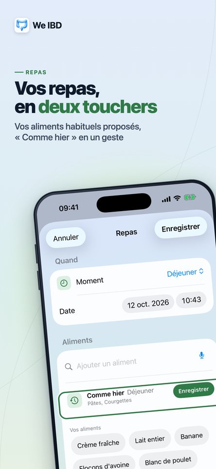 Vos repas, en deux touchers. Vos aliments habituels proposés, « Comme hier » en un geste.